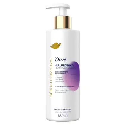 A imagem mostra o Sérum Hidratante Corporal Hialurônico + Dermo Renovador da marca Dove.
