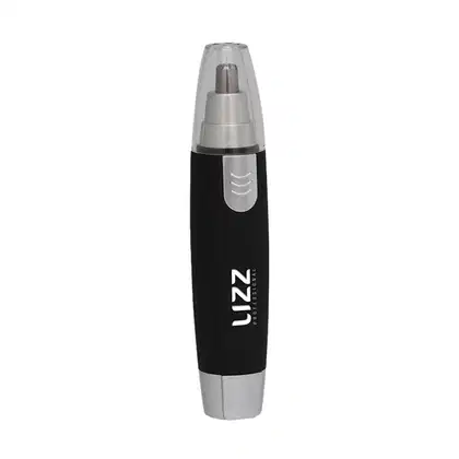 O produto apresentado é um aparelho de beleza da marca Lizz Professional. Trata-se de um dispositivo de cor preta e prata, com um design cilíndrico e uma ponta transparente. O rótulo do produto exibe o nome "Lizz" em letras brancas.