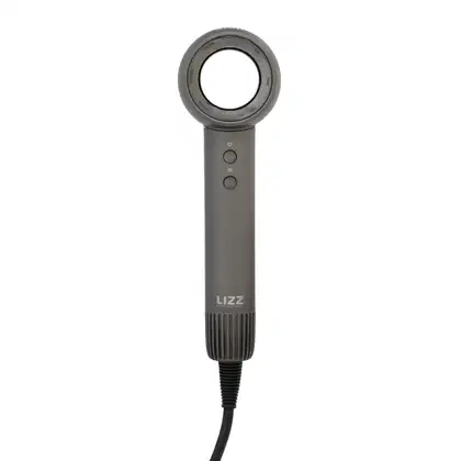 Secador de cabelo profissional da marca Lizz, com design compacto e ergonômico em tom cinza, com botões de controle e cabo elétrico preto.