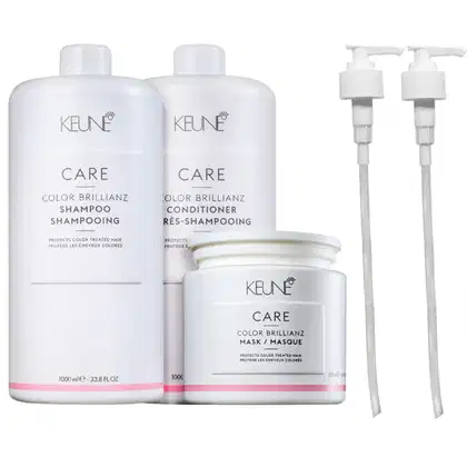 Kit Keune Color Brillianz - Shampoo 1L + Condicionador 1L + Máscara 500ml + Válvulas Pump