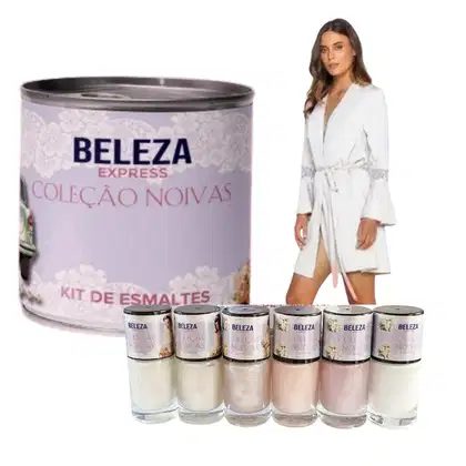 Imagem do produto Kit coleção Noivas Beleza Express com lata decorada e robe com renda.