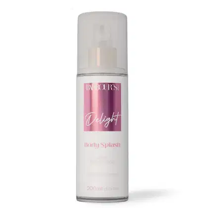 Frasco de corpo Delight da Barbour's Beauty, com embalagem branca e rosa, contendo 200ml de produto. O rótulo apresenta o nome da marca e do produto em destaque.