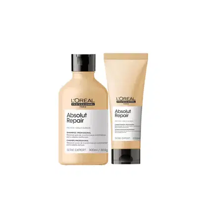 Kit L'Oréal Professionnel Serie Expert Absolut Repair Gold Quinoa + Protein Dupla Essencial, 2 produtos.
