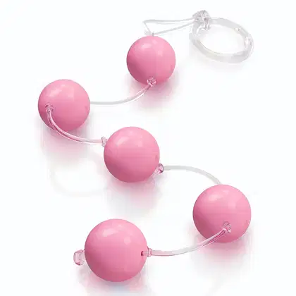 O produto apresentado na imagem são bolinhas rosadas conectadas por fios transparentes.