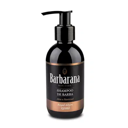 Shampoo para barba da marca Barbarana. A embalagem é um frasco preto contendo 150ml do produto.