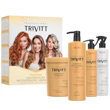 Kit Itallian Hairtech Trivitt Reconstrução Capilar Profissional Pós Química com 4 Produtos