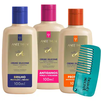 Imagem do produto Kit 3 Cremes de Silicone Aneethun 100ml e Mini Pente Beauty