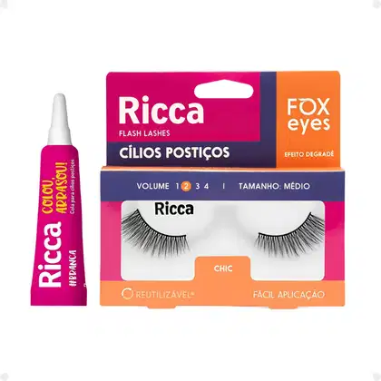 Imagem do produto Cílios Postiços + Cola Branca Ricca Belliz Fox Eyes Chic Vol:2 Medio Cód.2692