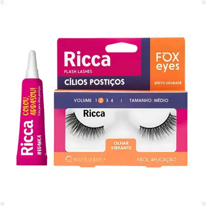 Imagem do produto Cílios Postiços + Cola Branca Ricca Belliz Fox Eyes Olhar Vibrante Vol:2 Medio Cód.2695