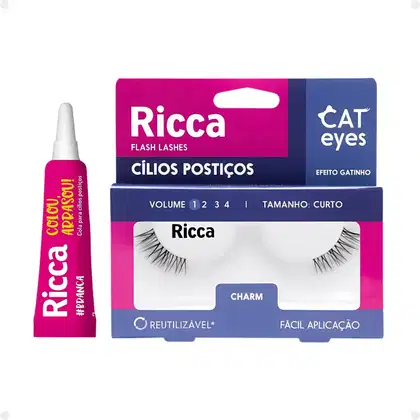 Imagem do produto Cílios Postiços + Cola Branca Ricca Belliz Cat Eyes Charm Vol:1 Curto Cód.2699