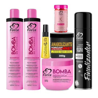 Imagem do produto Kit Supremo Bomba de Vitaminas –  Nutrição, Hidratação e Crescimento Perfeito - Force Cosméticos  (7 Itens)