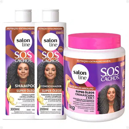 Imagem do produto Kit Salon Line SOS Cachos Super Óleos: Shampoo 300ml e Condicionador 200ml + Cremáscara 2 em 1 1kg