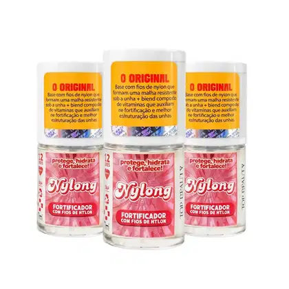 Imagem do produto Kit 3 Bases Nylong Fortificador de Unhas Top Beauty Para Unhas com Fios de Nylon 7mL
