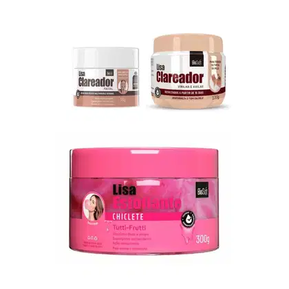 Kit Bio Soft Clareador de Manchas + Esfoliante, 3 produtos.