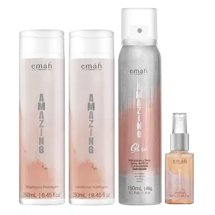 Kit Emáh Hair Care Amazing Quarteto Glow Shine, 4 produtos.