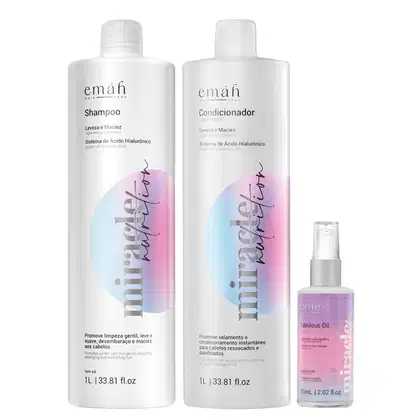 Kit Emáh Hair Care Miracle Nutrition Trio Shine Salon, 3 produtos.