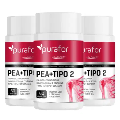 Imagem do produto KIT 03 PEA 600 Palmitoiletanolamida Bioativa com Colágeno Tipo 2 I 60 caps Purafor