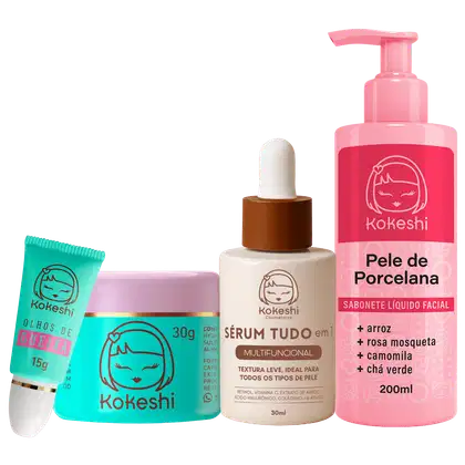 Imagem do produto Kit Skin Care Kokeshi Sabonete Sérum Facial Tudo em 1 Pele de Porcelana Kokeshi Olhos de Gueixa