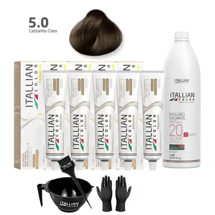 Imagem do produto Itallian Color Kit 5 Tubos Coloração 5.0 + Emulsão Ox 20V 1Lt + Kit Aplicação