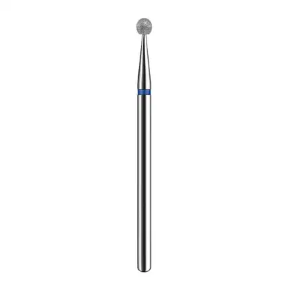 Broca de diamante azul para uso em unhas, com haste metálica e ponta esférica de diamante, em embalagem prateada. Produto da marca Brilho Nails para procedimentos de manicure e pedicure.