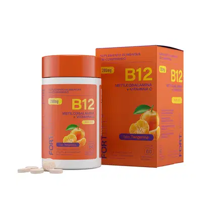 Imagem do produto FortLife Pharma Vitamina B12 Tangerina - Suplemento Vitamínico (60 Cápsulas)