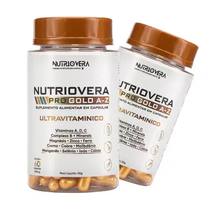 Imagem do produto Kit 2 Suplementos Ultravitaminico Pro Gold A-Z Vitaminas A, C, D e complexo B, Zinco, Magnésio, Ferro e Cálcio.