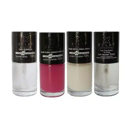Imagem do produto Kit Eclat - Tratamento e Cuidado com as Unhas - Base Seda - Base Unhas Fracas - Top Coat e Secante Dry Express 4 Itens