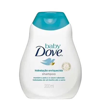 A imagem mostra o Shampoo Infantil Baby Dove Hidratação Enriquecida da marca Dove.