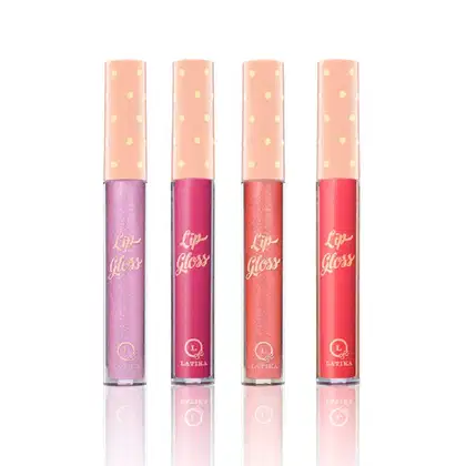 Imagem do produto Kit 4 Lip Gloss Latika Brilho Labial Tons Lilas Rosado, Rosa Intenso, Coral e Vermelho (07-10-14-16)
