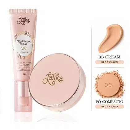 Imagem do produto Kit Maquiagem Latika BB Cream FPS 44 + Pó Compacto Powder FPS 30 Maquiagem Facial Cor Bege Claro