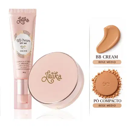 Imagem do produto Kit Maquiagem Latika BB Cream FPS 44 + Pó Compacto Powder FPS 30 Maquiagem Facial Cor Bege Médio
