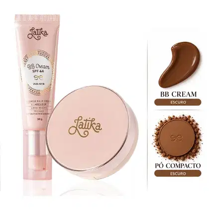 Imagem do produto Kit Maquiagem Latika BB Cream FPS 44 + Pó Compacto Powder FPS 30 Maquiagem Facial Cor Escuro