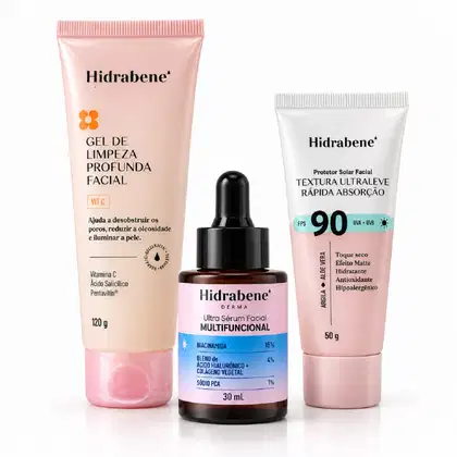 Imagem do produto Kit Rotina Facial Multifuncional Hidrabene com Ultra Sérum Gel de Limpeza e Protetor Solar Facial FPS90