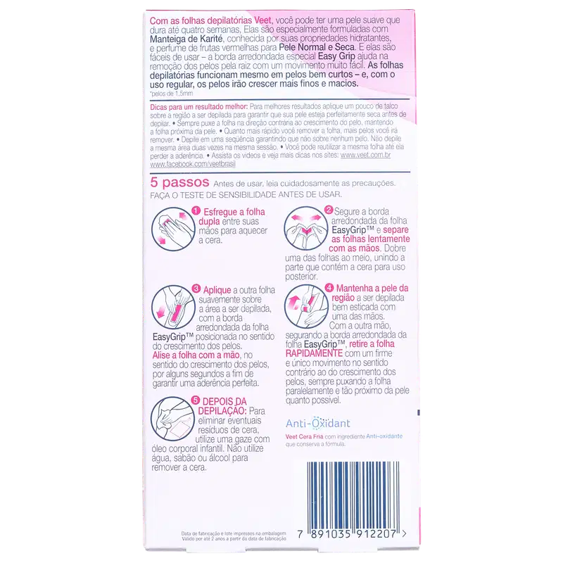 Veet Peles Normais a Secas - Folhas de Cera Corporal (12 unidades)