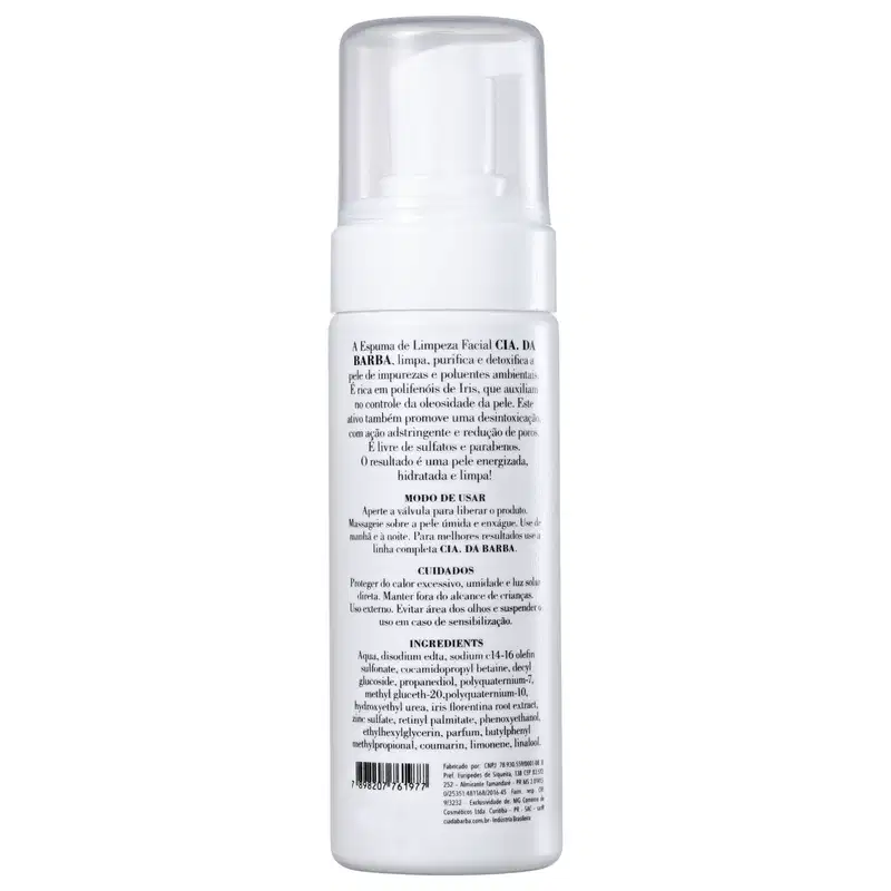 Cia da Barba Purificante Detox - Espuma de Limpeza Facial 150ml