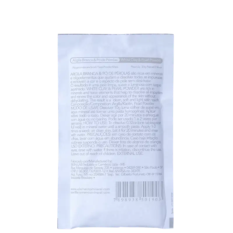 Elemento Mineral Argila Branca & Pó de Pérolas - Máscara Facial 30g