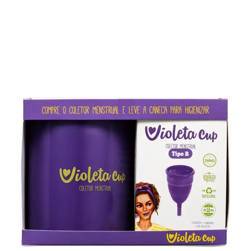 Kit Violeta Cup Violeta Tipo B (-30 anos ou sem filhos) - Coletor Menstrual + Higienizador de Coletor