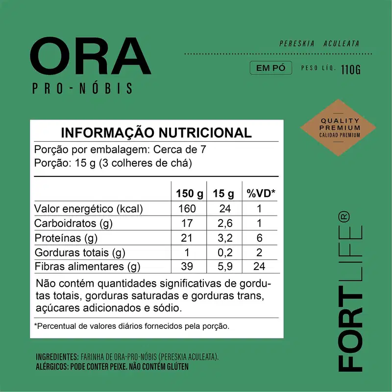 Suplemento Alimentar em Pó FortLife Pharma Ora Pro Nóbis, 110g.