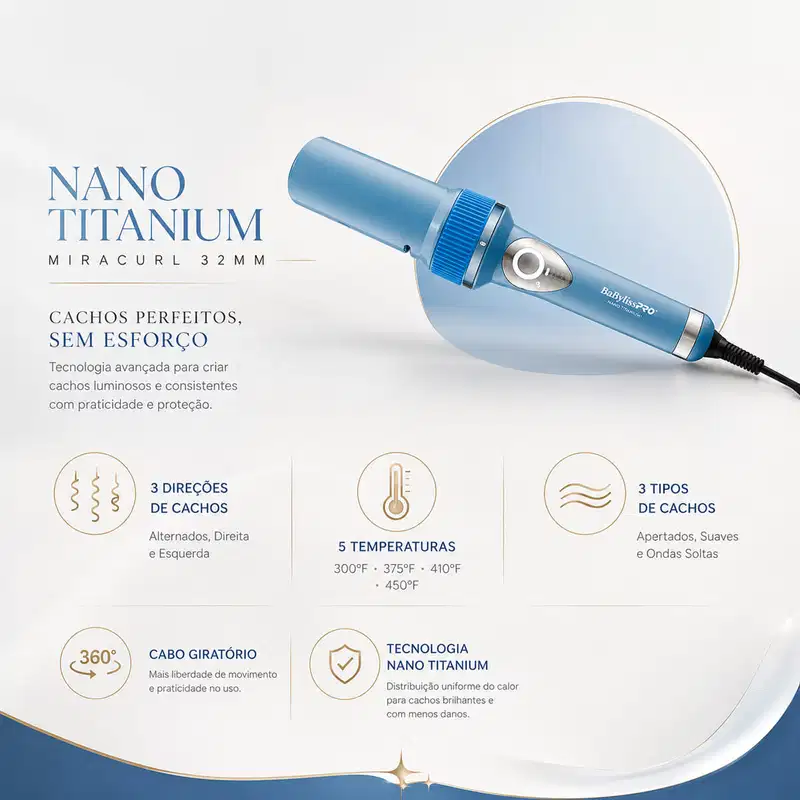 BaByliss Pro Nano Titanium MiraCurl Pro - Modelador Automático Bivolt 32mm