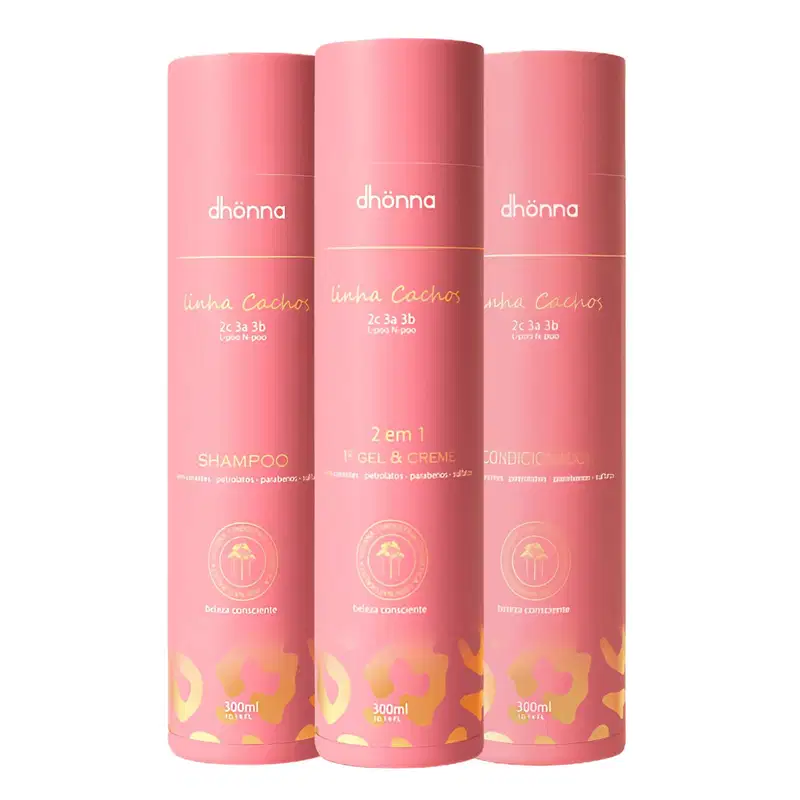 Trio Cachos Gel Creme, Shampoo e Condicionador - Dhonna | Trio Ideal para Cachos Definidos e Hidratados