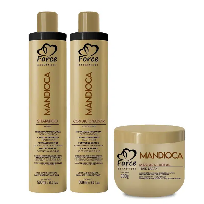 Kit Manutenção Capilar Mandioca Com Óleo Argan - Force (5 Itens) Hidratação e Fortalecimento