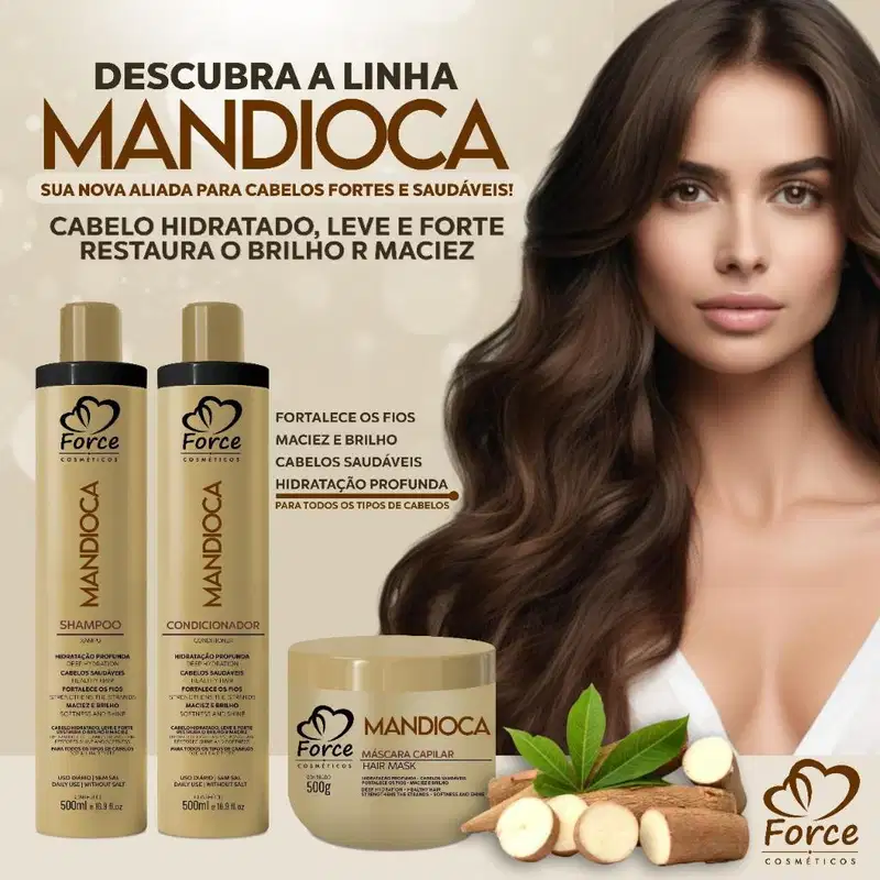 Kit Manutenção Capilar Mandioca Com Óleo Argan - Force (5 Itens) Hidratação e Fortalecimento