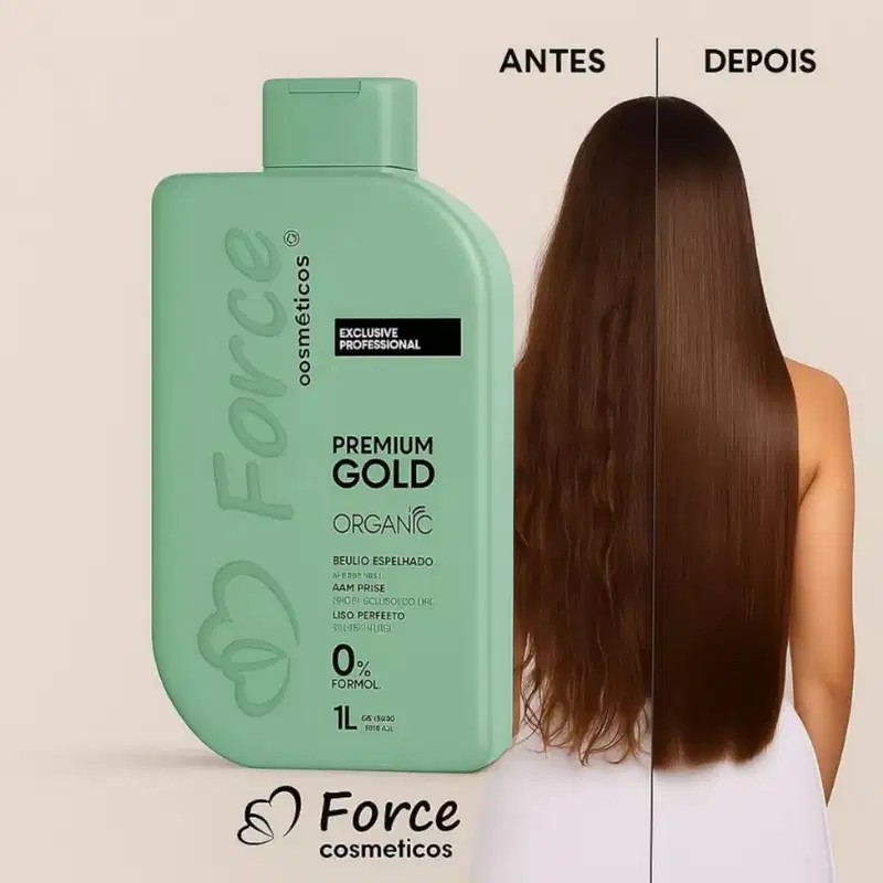 Escova Progressiva Orgânica Premium Gold 1L – Brilho Espelhado e Liso Perfeito
