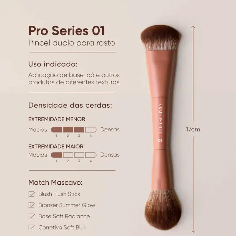 Pincel de Maquiagem Duplo Para o Rosto Series 01 Mascavo