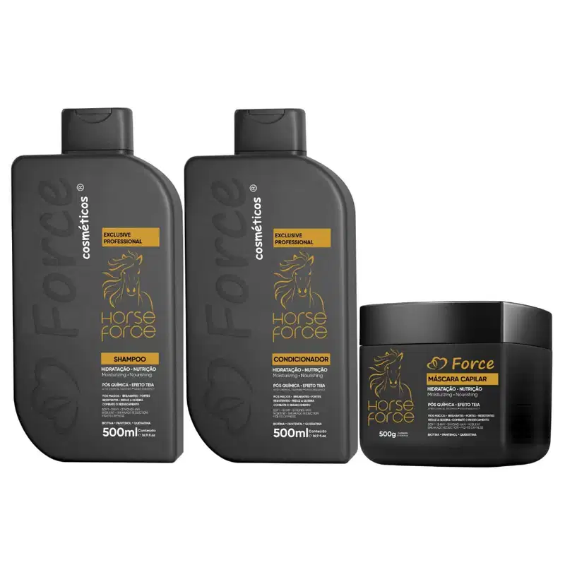 Kit Pós Química Horse Force - Hidratação, Nutrição Capilar e Brilho (3 Itens)
