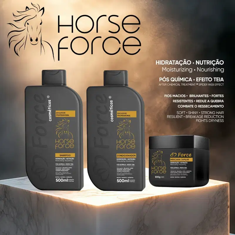 Kit Pós Química Horse Force - Hidratação, Nutrição Capilar e Brilho (3 Itens)