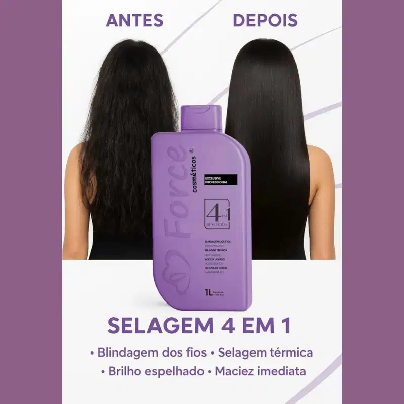Alinhamento Capilar Profissional Selagem Térmica 4 em 1 - Force Cosméticos 1L