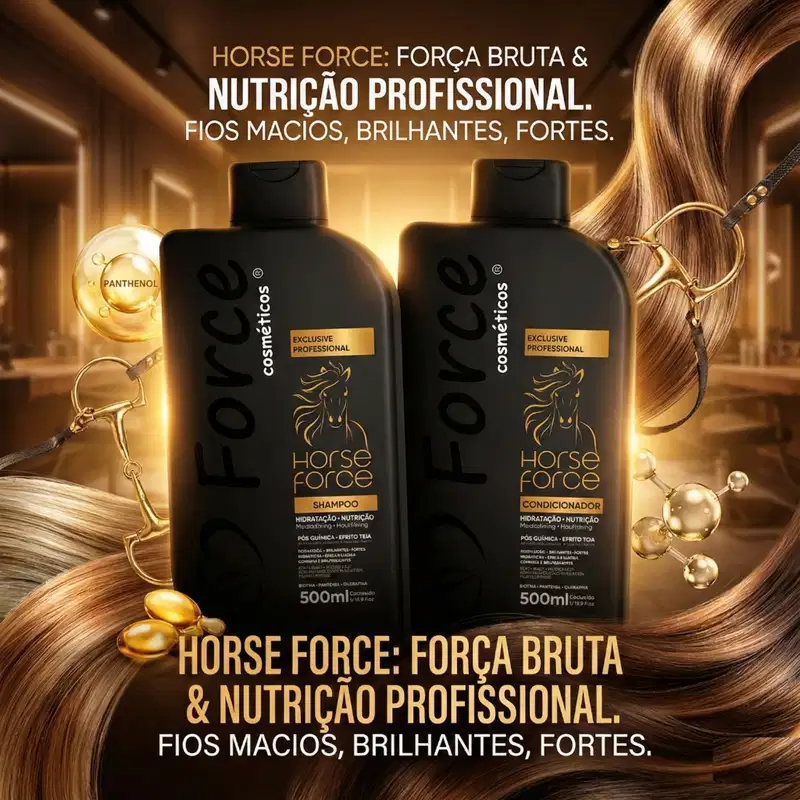 Kit Shampoo e Condicionador Pós Quimica Horse Force Exclusive Professional 500ml - Hidratação e Brilho