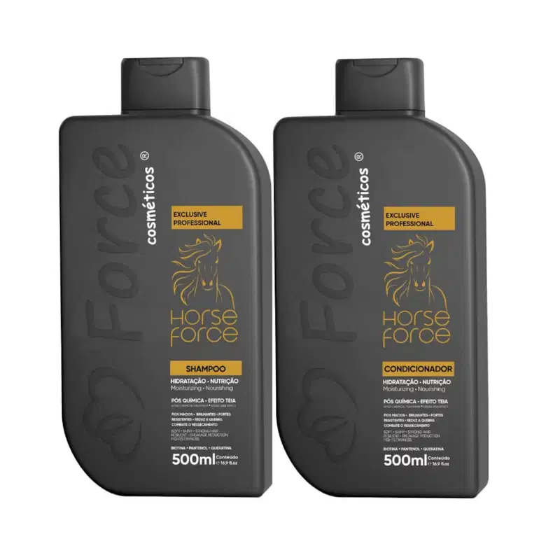 Kit Shampoo e Condicionador Pós Quimica Horse Force Exclusive Professional 500ml - Hidratação e Brilho
