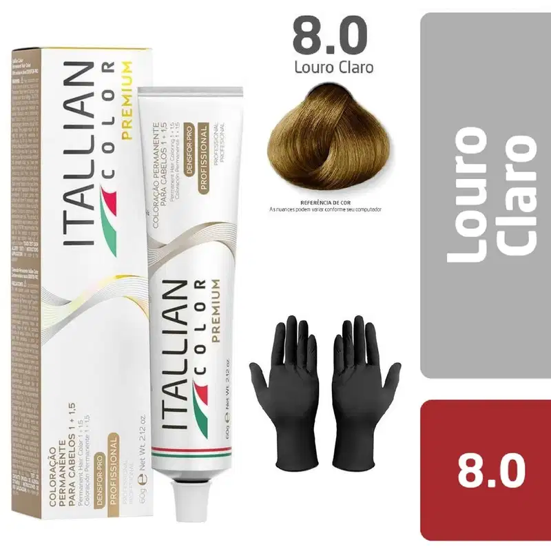 Tintura Itallian Color 8.0 Loiro Claro 60g | Brilho Intenso e Tons Uniformes